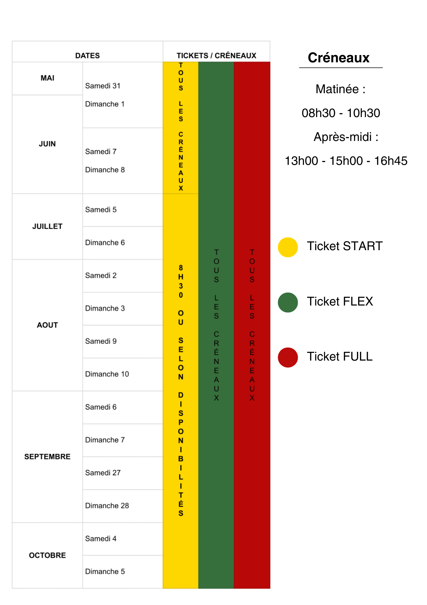 Calendrier saison 2025